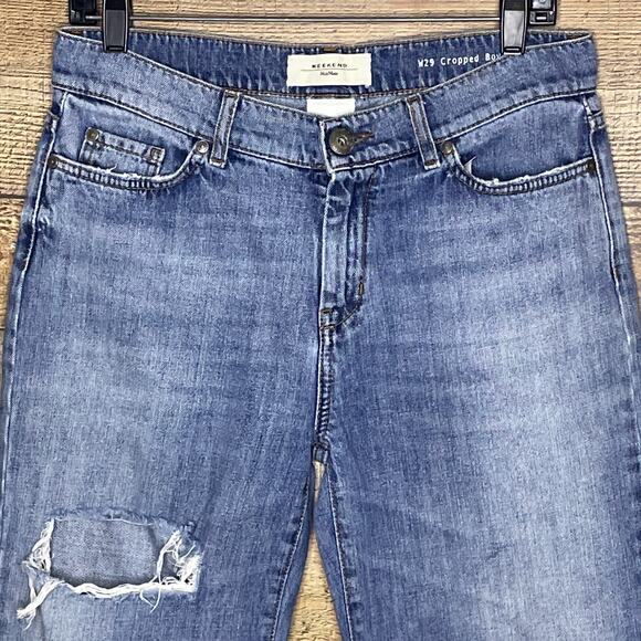 MaxMara Weekend Cropped Boyfriend Jeans Distressed Raw Hem Blue Size W29 8 - Picture 2 of 11